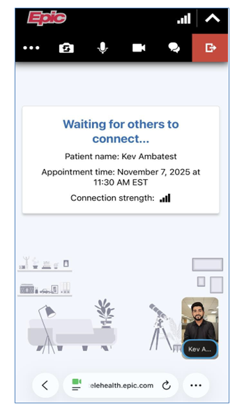 Screen shot of a video visits character in the virtual waiting room.