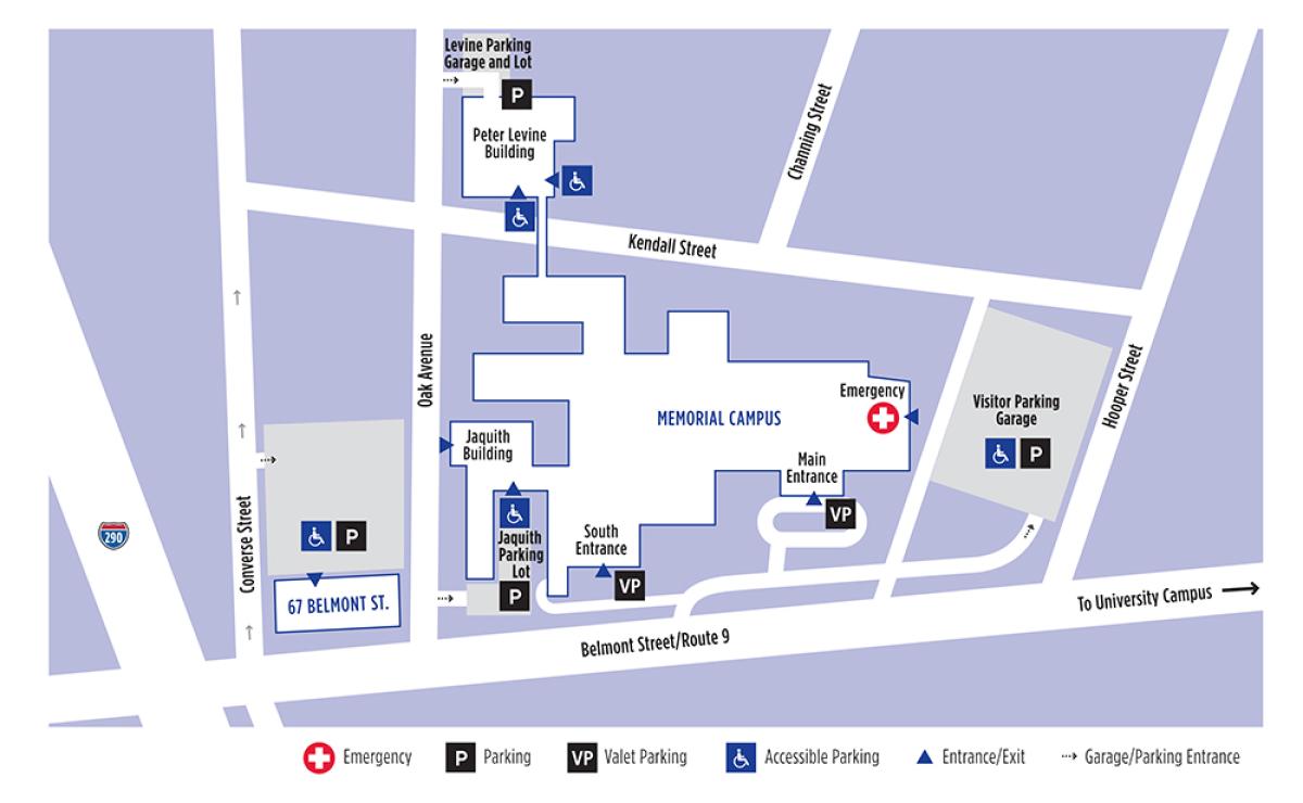 Parking locations at the Memorial Campus