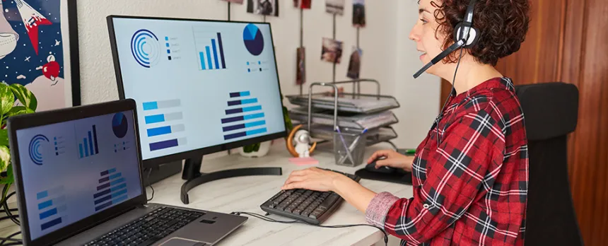 woman working from home at standing desk